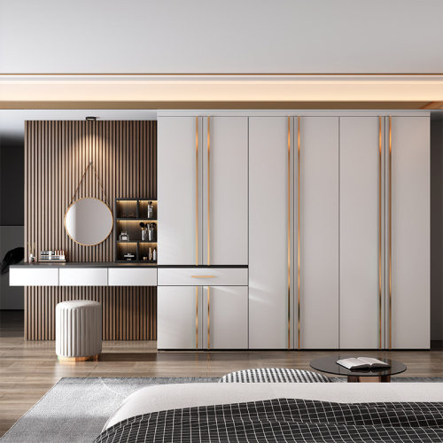 简约现代家用卧室衣柜梳妆台一体柜木门衣柜开放式轻奢衣柜