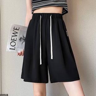 2025高腰阔腿宽松休闲五分裤 冰丝短裤 薄款 300斤胖mm夏季 子 女大码