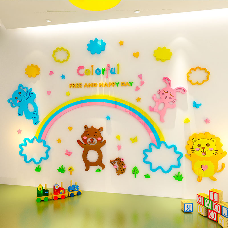 3d立体卡通墙贴画幼儿园教室环境布置儿童房卧室床头背景墙面装饰图片