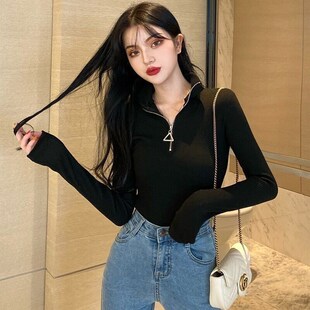 显瘦拉链毛衣洋气内搭打底上衣 修身 半高领针织衫 女2025年春秋新款