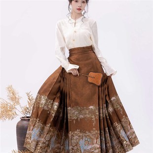 素国风半身裙汉服女 织金仿妆花明制马面裙汉元 云上织 镜花朱颜