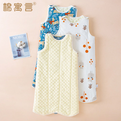 纯棉婴儿加棉棉睡袍男女宝宝豆豆绒加厚睡裙秋冬儿童保暖无袖睡袋