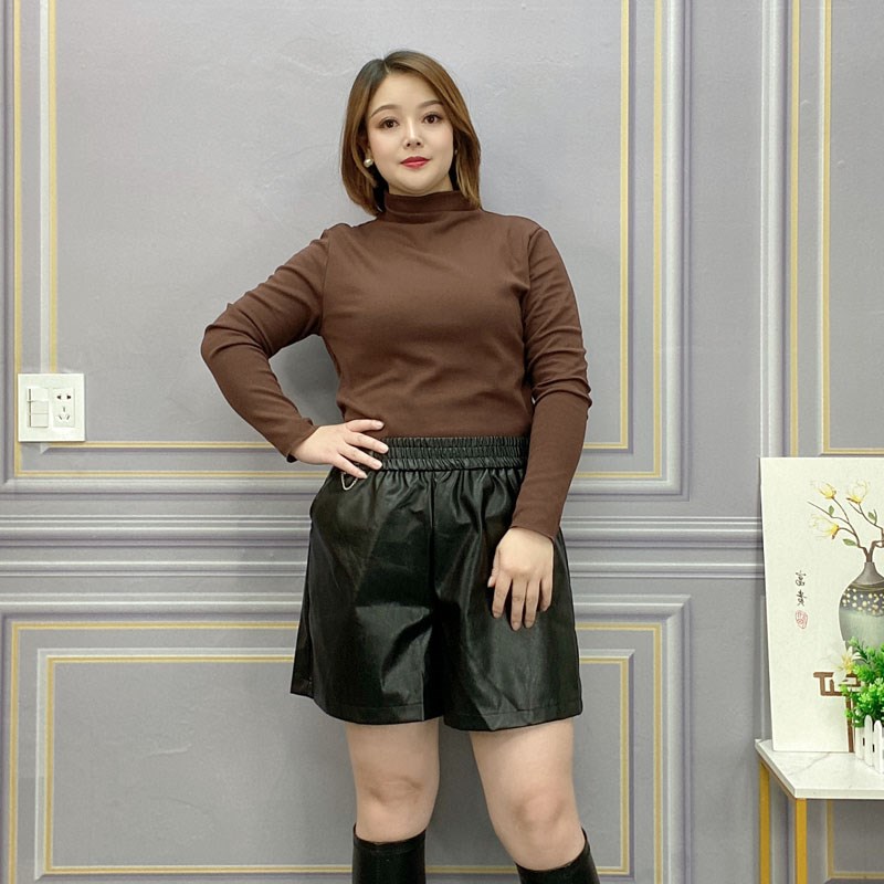 黑色纯棉打底衫女春秋装大码胖mm宽松显瘦内搭半高领长袖t恤上衣