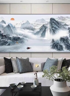 新中式客厅装饰画办公室风景画国画山水画挂画墙画沙发背景墙壁画