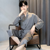 睡袍晨袍家居服 丝绸性感浴袍中长款 睡衣男女高级感2023春夏季 新款