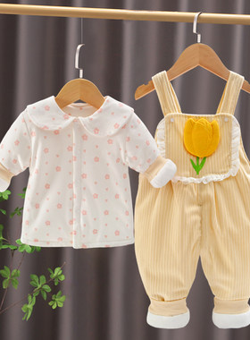 宝宝薄棉衣抱婴袋裤套装婴儿秋冬双层夹棉衣服小孩保暖连身裤两件