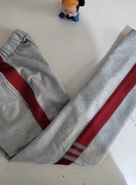 中小学生校服裤子浅灰色宽酒红秋冬纯棉斜3条反光条加绒加厚男女