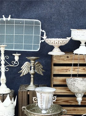 美式园艺奖杯花盆创意复古摆件欧式家居阳台装饰仿古做旧铁艺花器