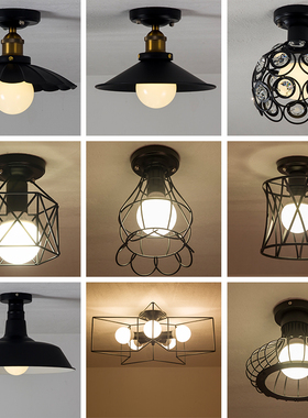 美式铁艺小卧室吧台阳台复古工业风个性走廊餐厅灯过道玄关吸顶灯