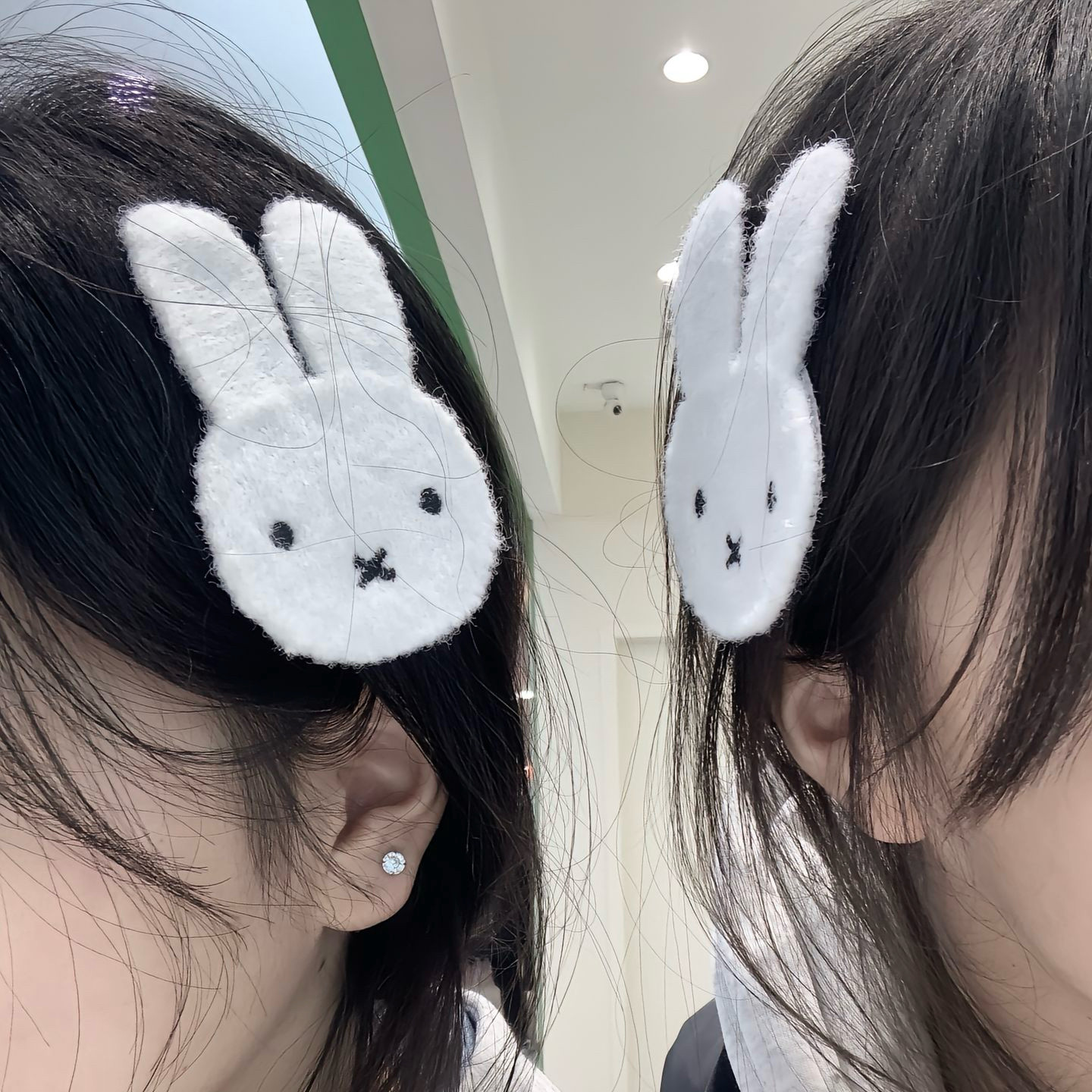 夹子新款白色甜美小兔子毛绒卡通发饰少女心创意趣味魔术贴发饰