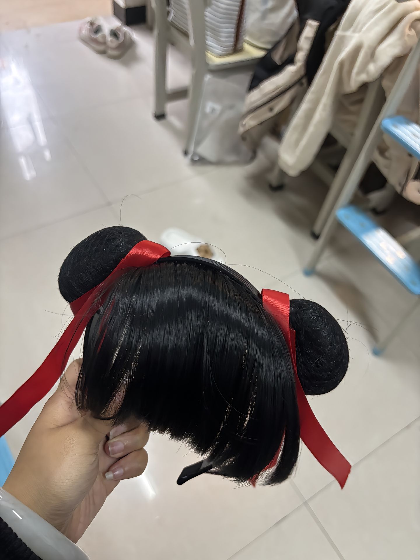 哪吒同款红色飘带发箍假发刘海丸子头假发超萌可爱活动表演