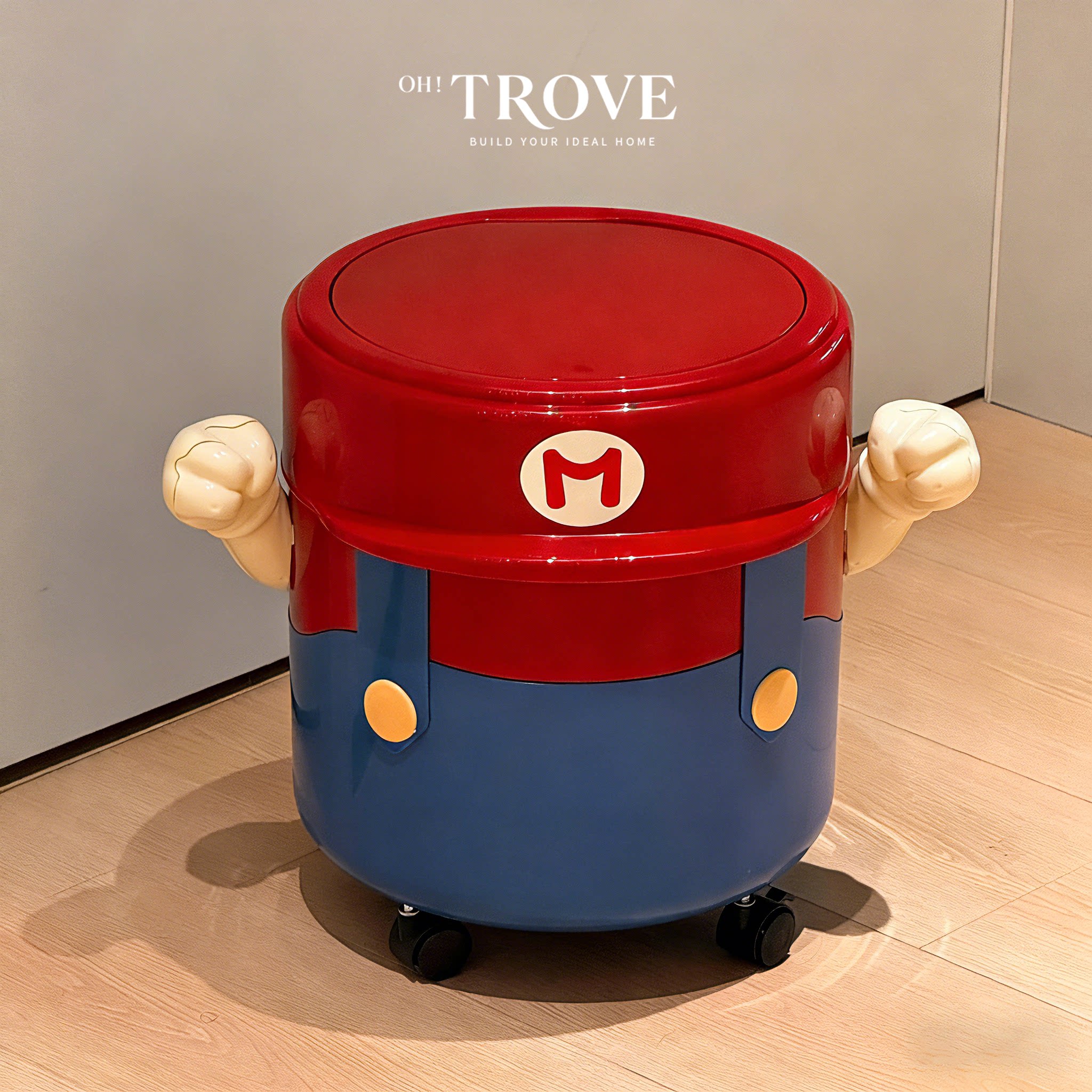 新款高颜值马里奥款大容量垃圾桶家用客厅厨房卧室带盖滑轮可移动