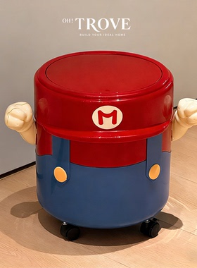 新款高颜值马里奥款大容量垃圾桶家用客厅厨房卧室带盖滑轮可移动
