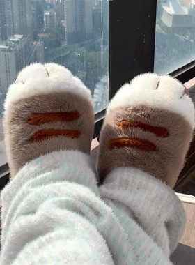 2025新款超可爱猫猫爪棉拖鞋女厚底毛绒情侣居家保暖防滑毛毛棉鞋