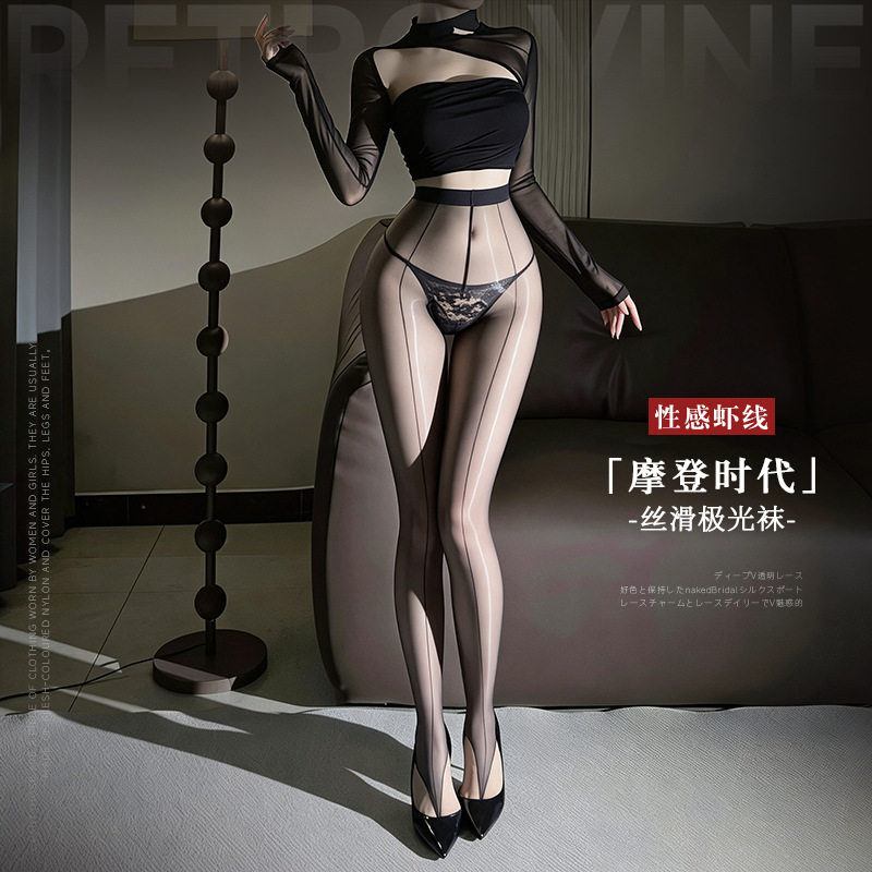 性感极光油亮双虾线夹脚趾连裤袜