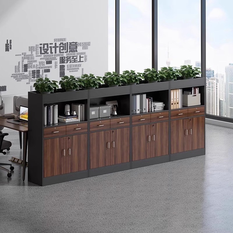 包安装办公室文件柜带锁隔断柜木质收纳置物架长条柜花槽柜储物柜