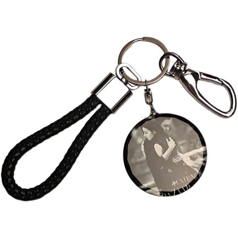 双面照片水晶定制钥匙扣简约车锁匙创意diy男女情侣生日礼物