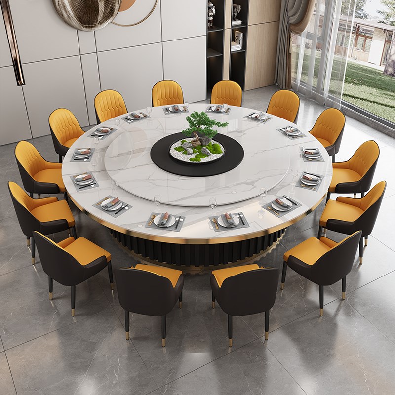 酒店餐桌大圆桌转盘岩板电动16人轻奢1.8米2米3米15人20人宴会桌
