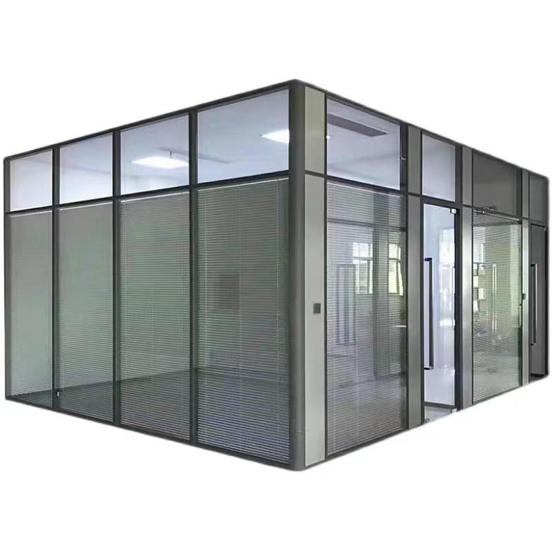 成都办公室玻璃隔断墙透明钢化隔音磨砂玻璃铝合金双玻百叶高隔断