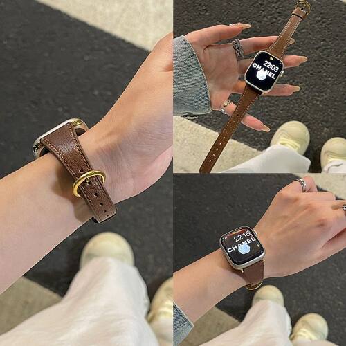 高级感小马蹄扣精致柔软真皮皮质表带适用AppleWatchS11代SES10女