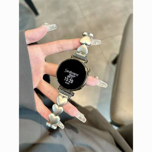 ins适用华为GT5/4金属爱心链条表带watch4/3荣耀4pro高级18运动5