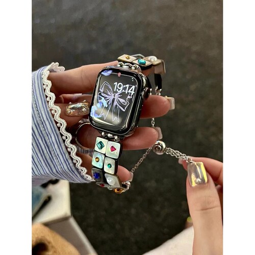 适用于iWatch10代表带 双排彩石宝石链新款 iwatch7/8/9 苹果表带