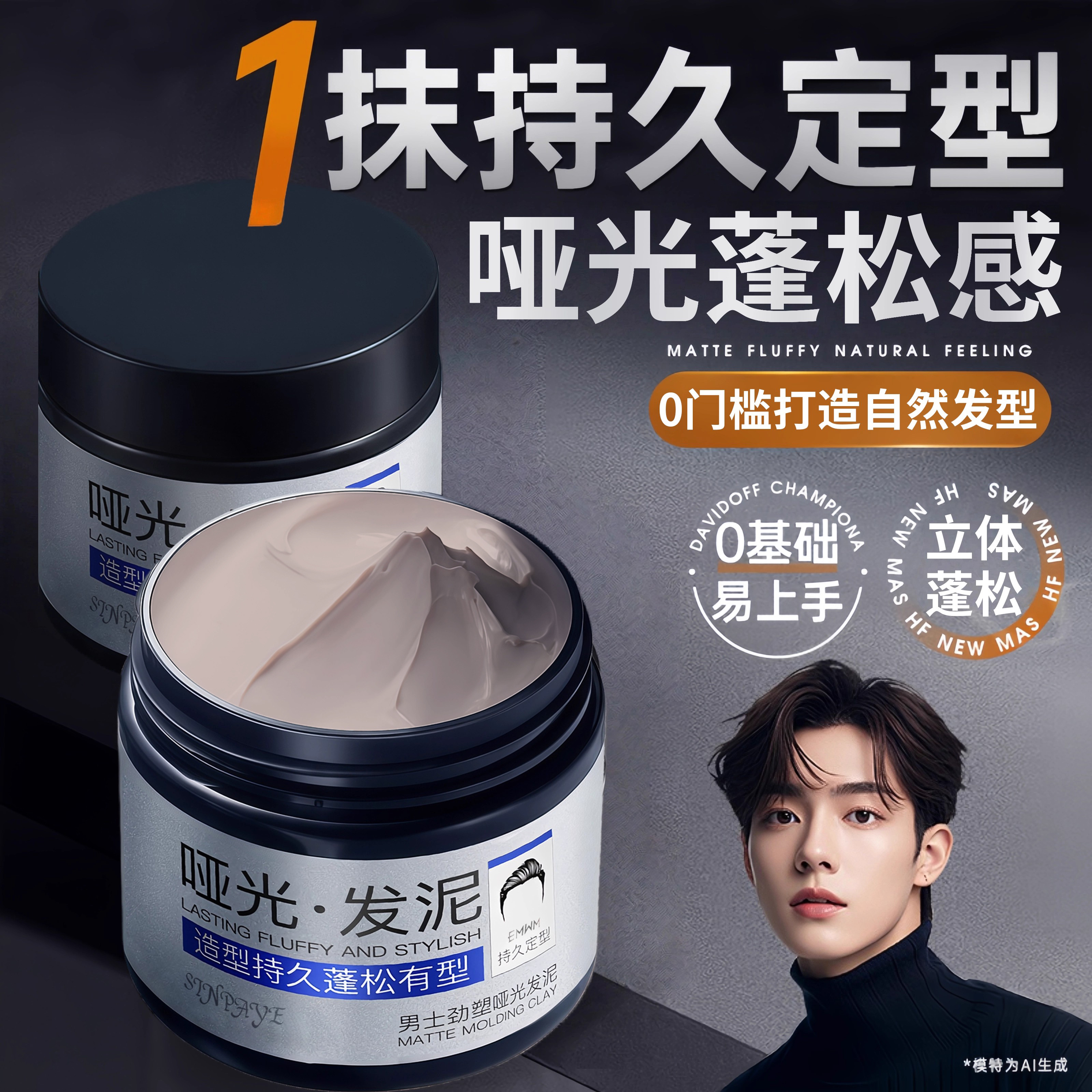 哑光发泥男士定型自然蓬松清香型发胶喷雾持久造型保湿发蜡啫喱膏