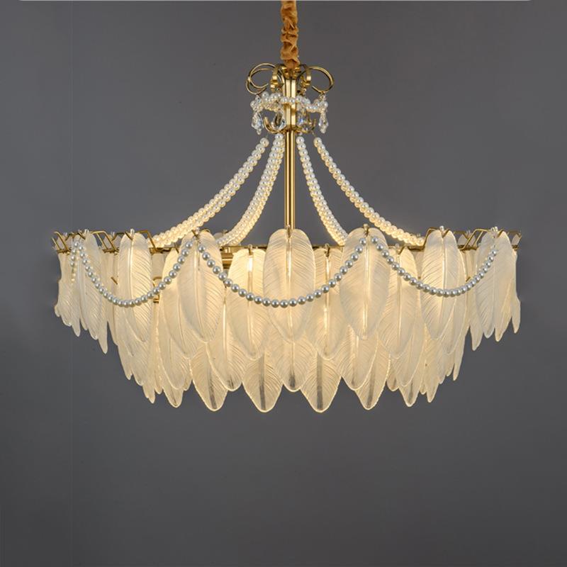 客厅吊灯法式创意复古珍珠羽毛玻璃灯简约现代轻奢水晶卧室餐厅灯