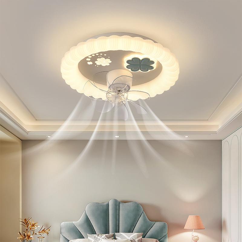 奶油风扇灯卧室灯摇头一体电风扇现代简约主卧儿童公主房间吸顶灯