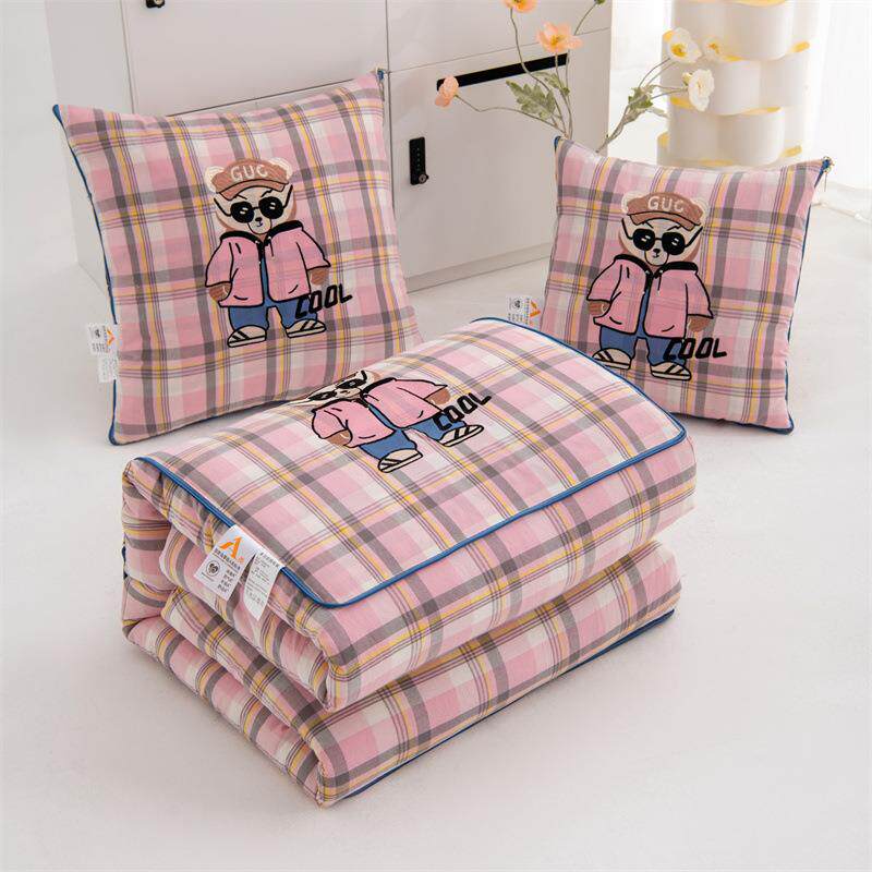 全棉抱枕被两用二合一 加厚折叠车载抱枕被 办公室午睡空调毯靠垫