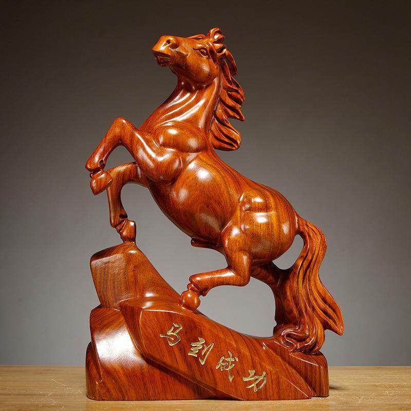 花梨木雕马摆件木质马雕刻工艺品红木马摆件木马创意家居开业礼品