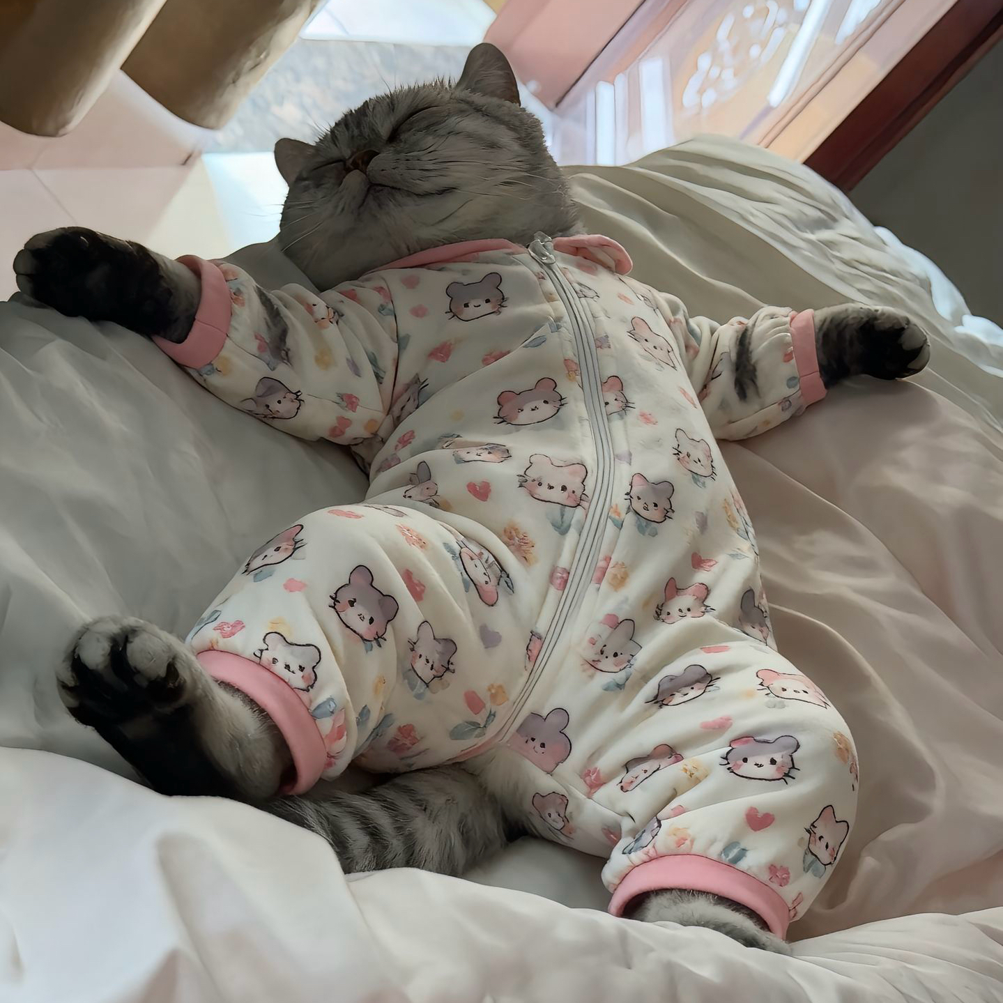 新款秋冬家居舒适四脚款猫狗通用可爱卡通图案可爱保暖小兔睡衣