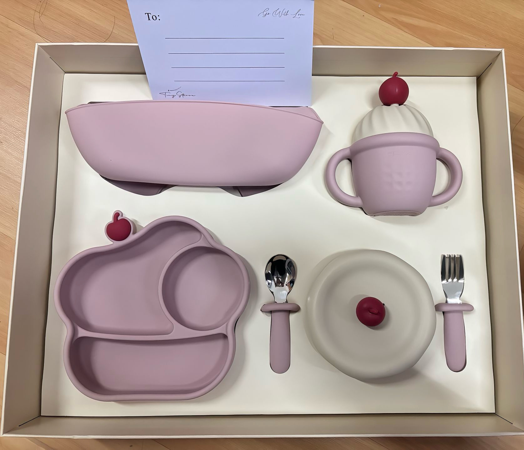 辅食碗盘叉勺全套生日礼盒装新款樱桃可爱宝宝幼儿童硅胶餐具