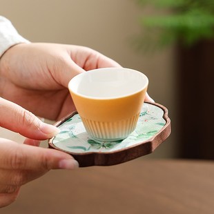 禅意杯垫防烫隔热小茶托家用茶杯收纳盘杯托底座 胡桃木茶杯垫中式