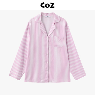 长袖 CoZ斜纹印花衬衫 条纹睡衣女2025新款 家居服套装 宽松舒适 长裤