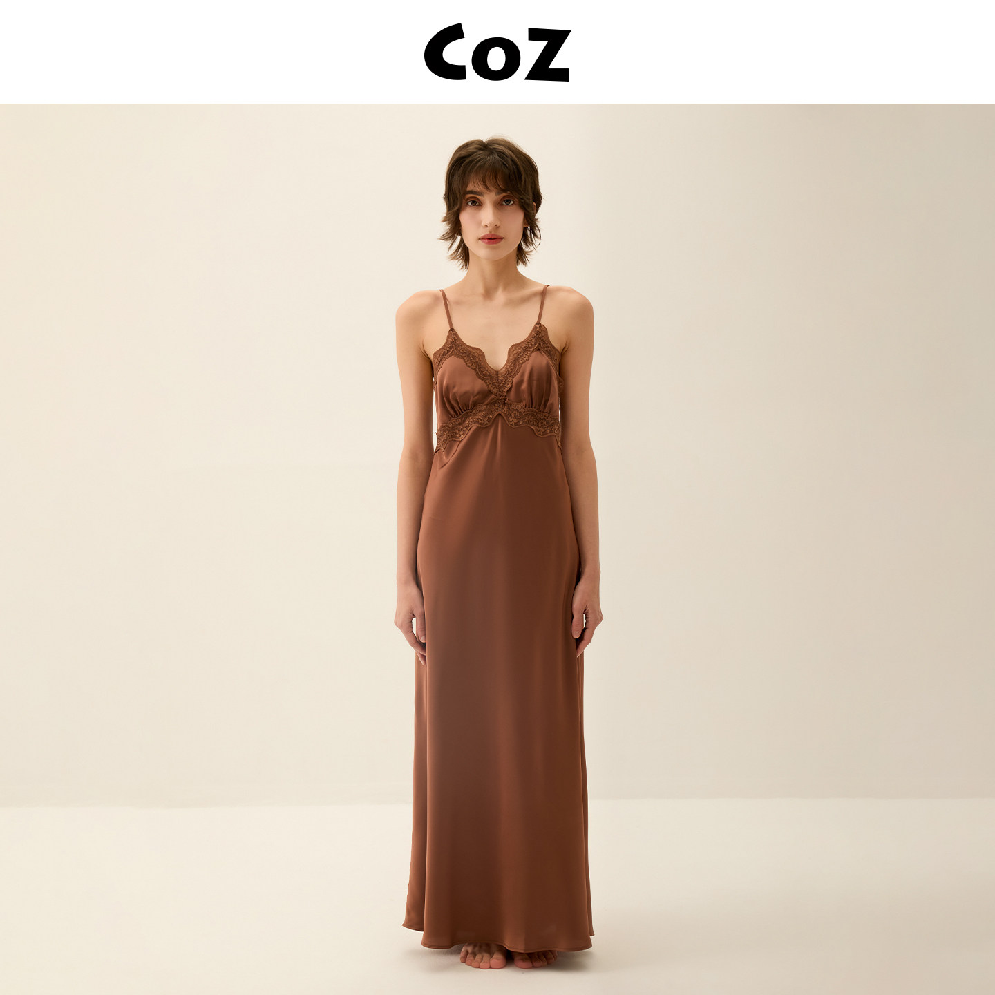 CoZ缎面性感睡衣吊带裙女轻奢高级感夏季蕾丝花边睡裙冰丝家居服