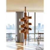 轻奢旋转书架落地书房别墅转角设计师现代高级感胡桃木多层置物架