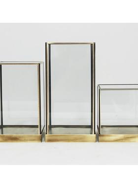 新品玻璃防尘罩摆件 铜材质底座微景观工艺品展示罩北欧ins风金色