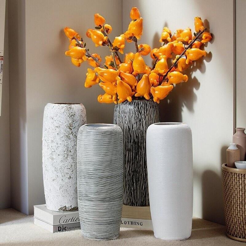 景德镇花瓶摆件客厅插花陶瓷雕刻花瓶侘寂风台面新中式水培干花粗