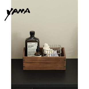 YANA亚纳 家居桌面胡桃木方形收纳盒护肤品杂物多功能实木整理盒
