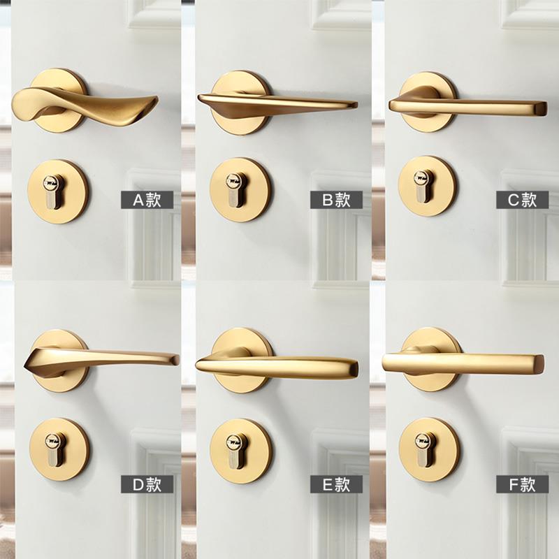 卡迪盾拉丝金色门锁室内卧室锁具通用型木门把手房间静音磁吸门锁