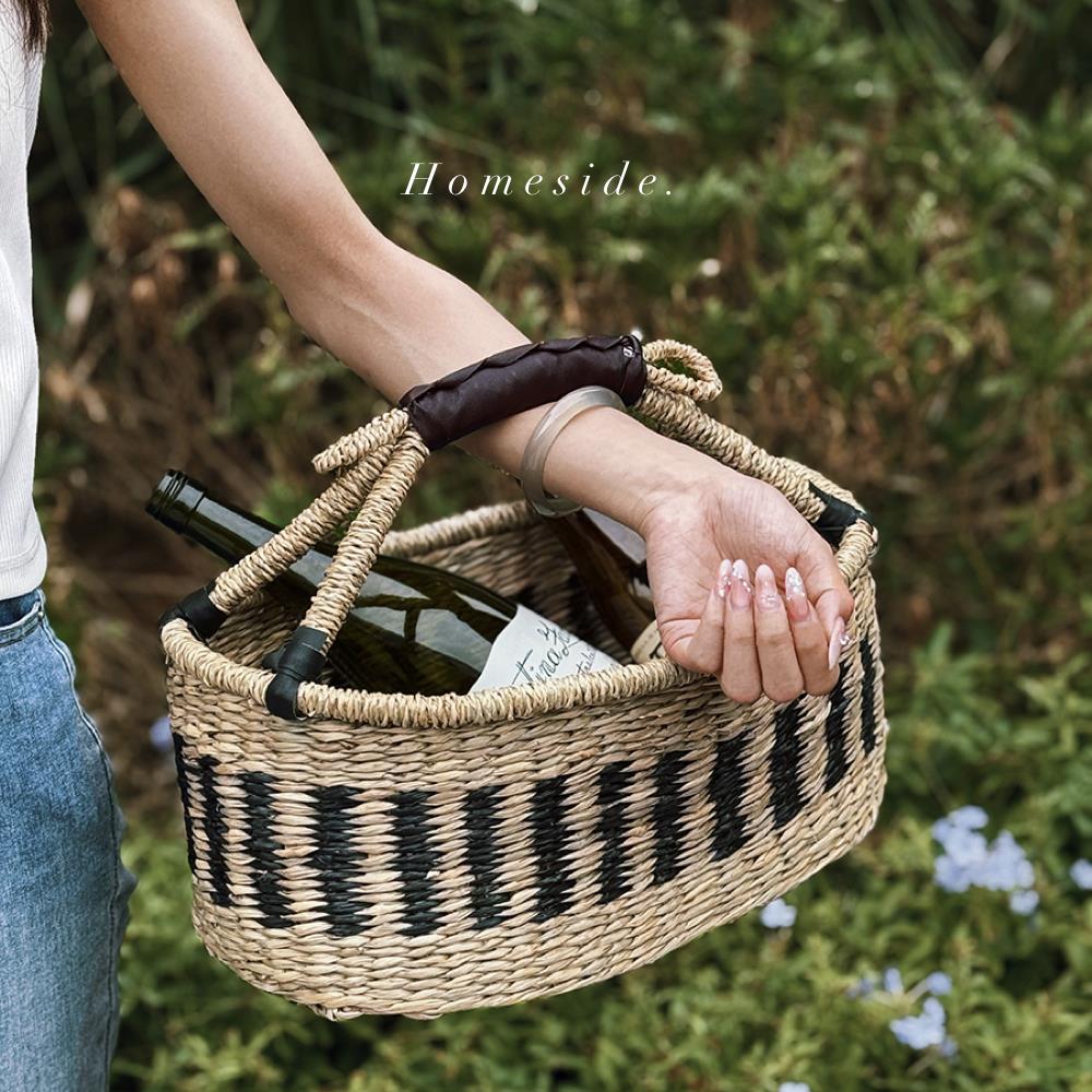 Homeside海草收纳篮ins摩洛哥地中海风手工编织水果野餐购物篮子