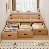 全实木无床头榻榻米小户型双人床卧室三抽储物落地床可支持定制