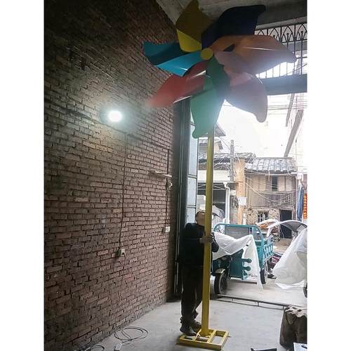 铁艺金属小风车插件旋转七彩户外大风车摆件室内荷兰风车摆件模型