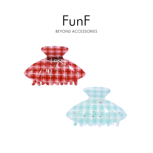 FunF/乐纷绮 小裙子格纹醋酸抓夹气质百搭镶钻高级感发夹鲨鱼夹