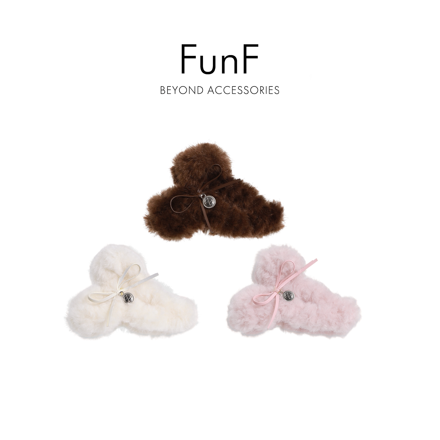 FunF/乐纷绮 毛茸茸气质抓夹 千金风森系女夹顶夹发夹 暖绒蝴蝶结图片