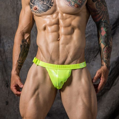 男士金属质感镭射仿皮性感高叉三角内裤 夜场轰趴表演肌肉男内裤