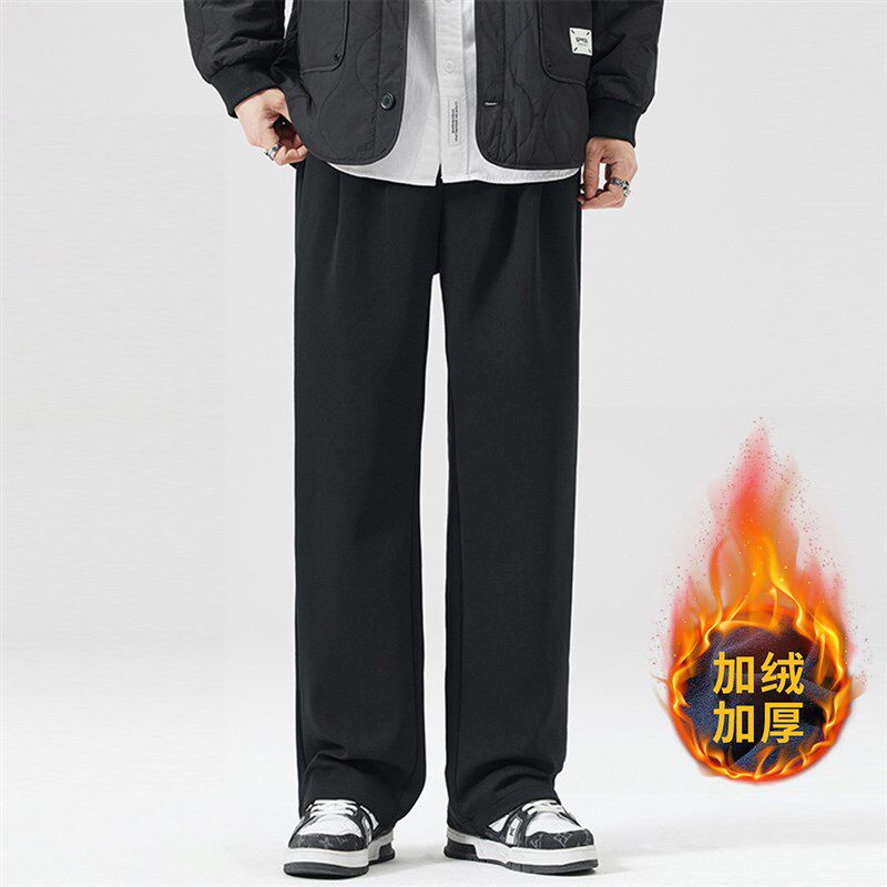 吾一白秋冬加绒2024新款男生直筒垂感黑色休闲裤西裤男士宽松裤子