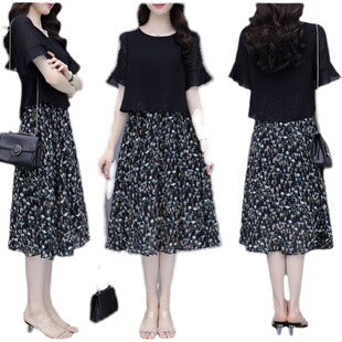 大码女装2023新款夏装碎花连衣裙雪纺显瘦胖妹妹中长款200斤裙子