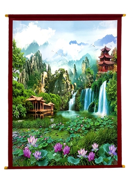 高档山水画风景暗堂单挂画大全上下方款多清晰山水暗堂单画三尺三